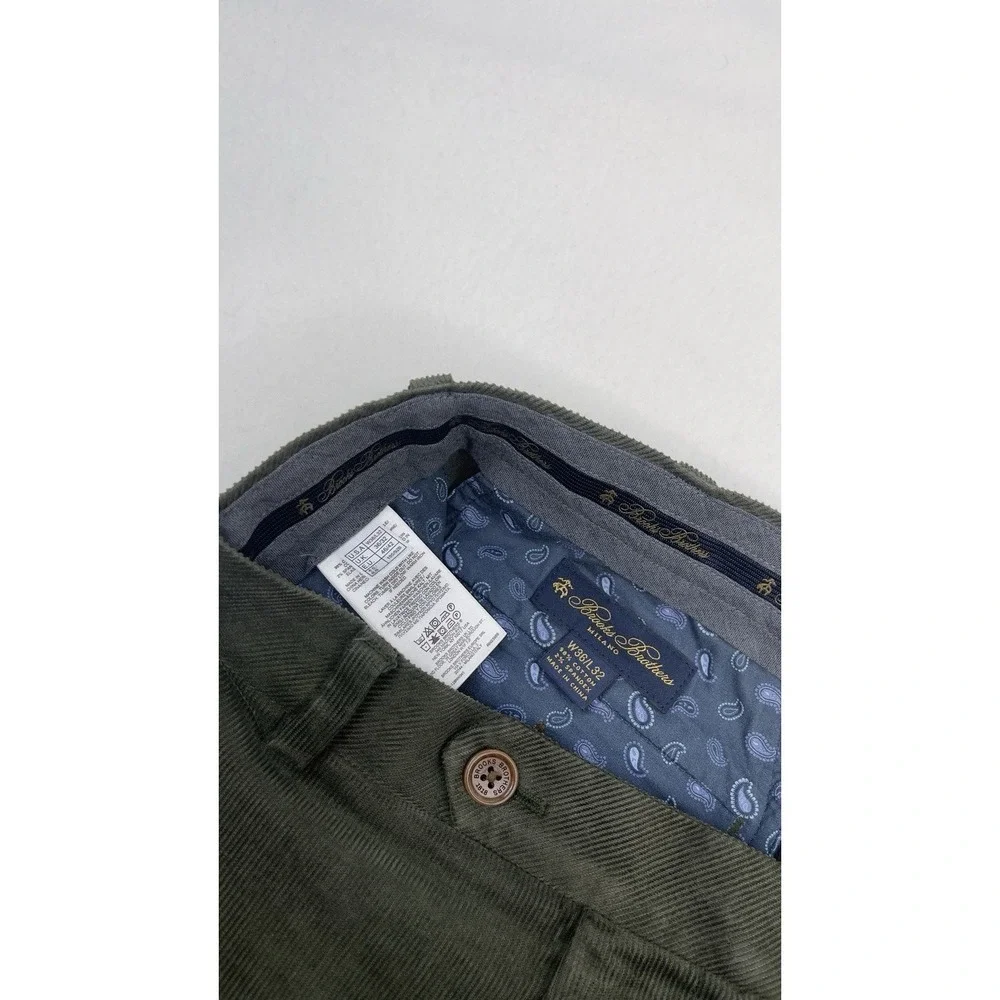 Brooks Brothers Chino Pants Mens 36x32 Green Milano Corduroy Straight Leg Cotton